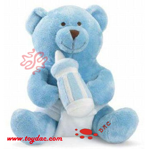 Ourson bleu doux avec biberon