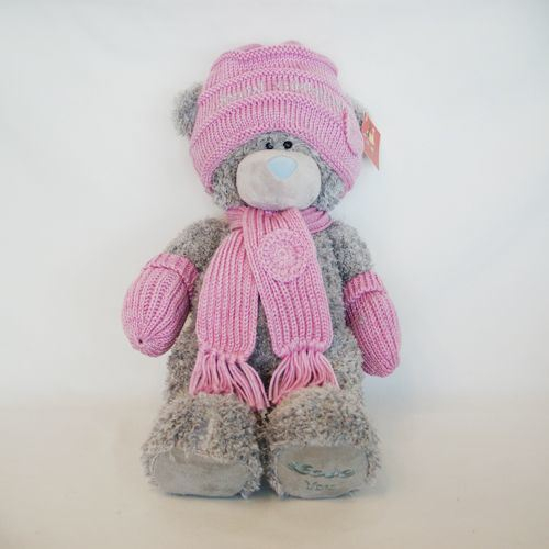 Bonnet Laine Peluche Ours Rose