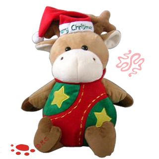 Cerf de Noël en peluche avec chapeau de Père Noël