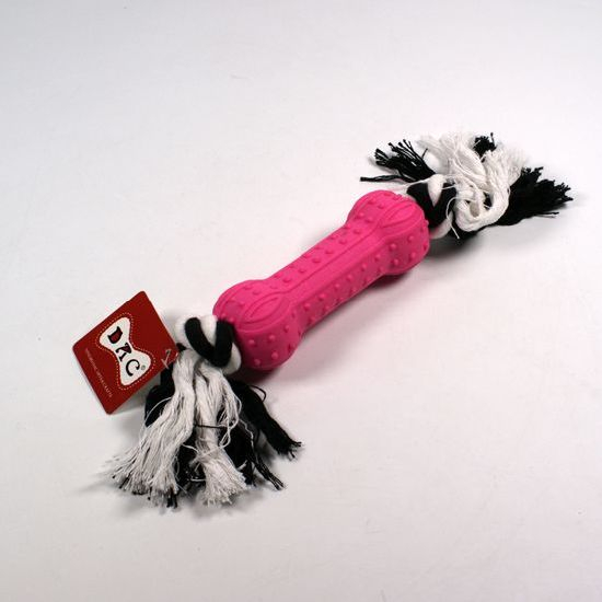 Corde nouée en coton pour animaux de compagnie avec os en caoutchouc