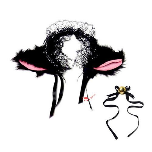 Épingle à cheveux en peluche avec clochette en dentelle et oreilles de chat