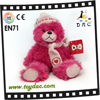 Ours en peluche haute fourrure avec bonnet